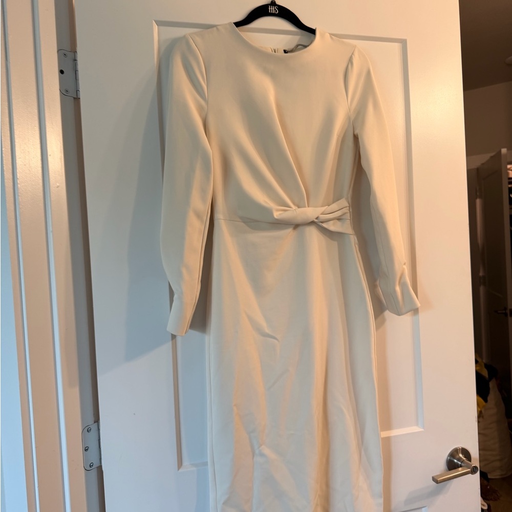 Zara Cream Long-Sleeve Dress with Bow